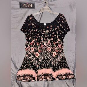 Studio 1940 Black Tunic with Pink Floral Print